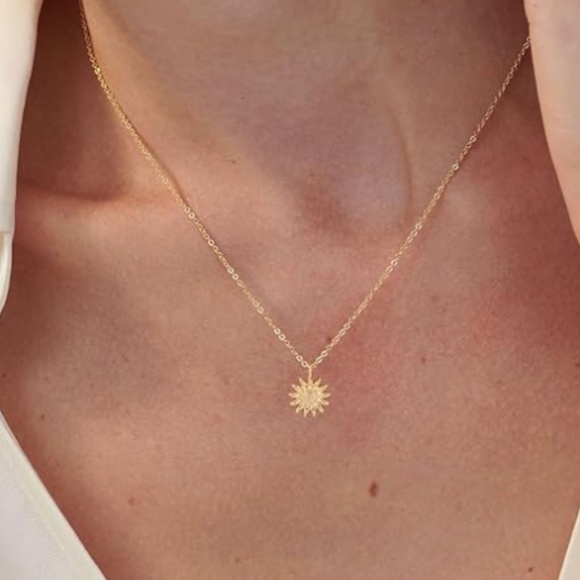 Gold Necklace for Women, Dainty Star of David Necklace 14K Gold Plated Sun Lotus - Picture 3 of 3